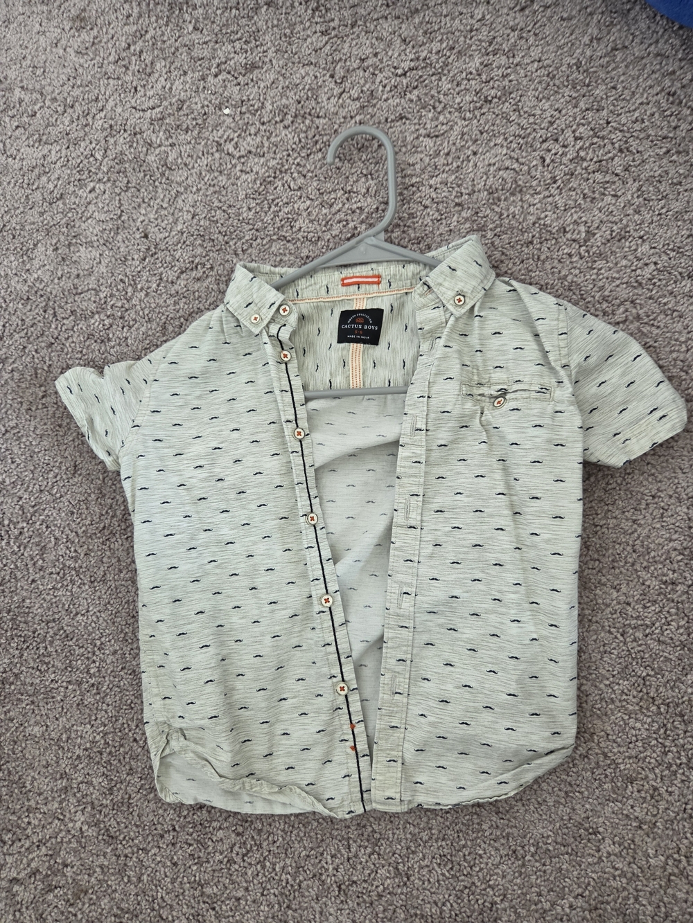 Cactus Light Green Short-Sleeve Button-Down Shirt with Tiny Navy Print